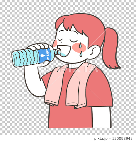 女孩用塑料瓶喝水 女孩用塑料瓶喝水 130098945