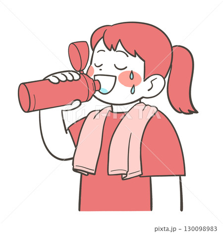 水筒で水を飲む女の子 130098983