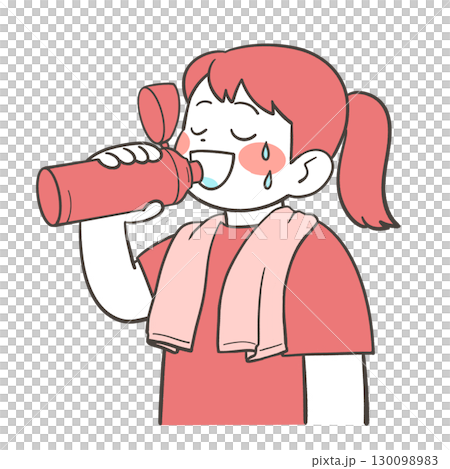 水筒で水を飲む女の子 130098983