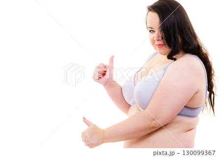 Big woman in bra, body positive. 130099367