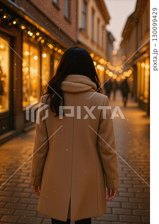 イルミネーションの街並みを歩く女性の後ろ姿 イルミネーションの街並みを歩く女性の後ろ姿 130099429