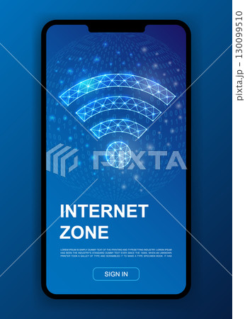 Wi-Fi polygonal symbol for UI, UX design template. Low poly internet zone illustration for mobile homepage app design. Connection illustration 130099510