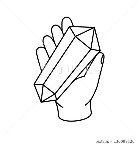 Hand holds a luxury crystal. Magic mineral crystal. Mystical, esoteric, magic or healing crystal. Vector illustration. 130099520
