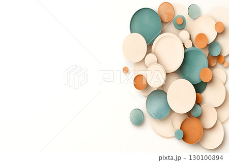 Abstract composition of colorful round shapes in soft tones on a white background 130100894
