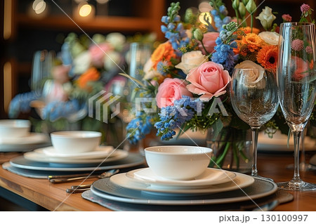 Elegant Table Decor With Pink Roses 130100997