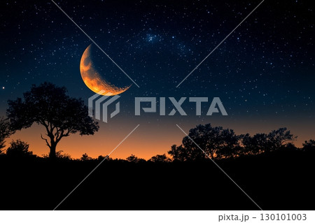 Crescent Moon And Sunset Glow 130101003