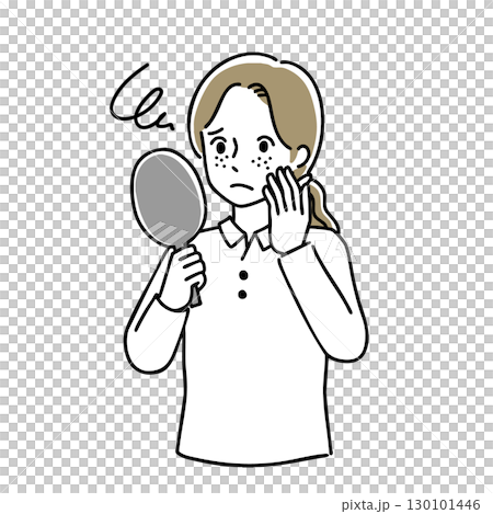 鏡を見る女性　 130101446