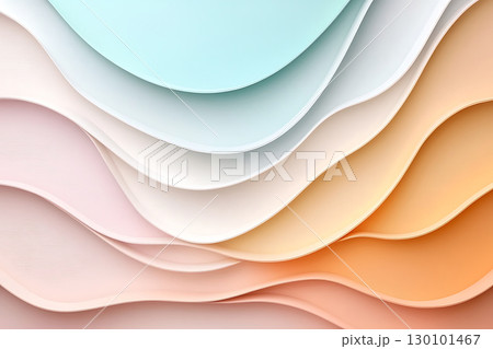 Soft Pastel Waves of Colorful Paper Layers Abstract Background Art Design 130101467