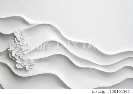 Elegant Wave Pattern with Textured White Flowers on Soft Background 130101566