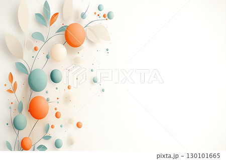 Abstract floral composition with colorful orbs and leaves on a soft background 130101665