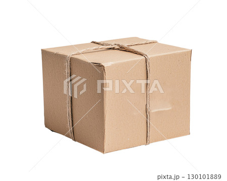 brown cardboard box tied with twine, perfect for shipping or storage 130101889