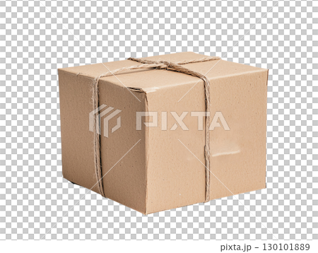 brown cardboard box tied with twine, perfect for shipping or storage 130101889