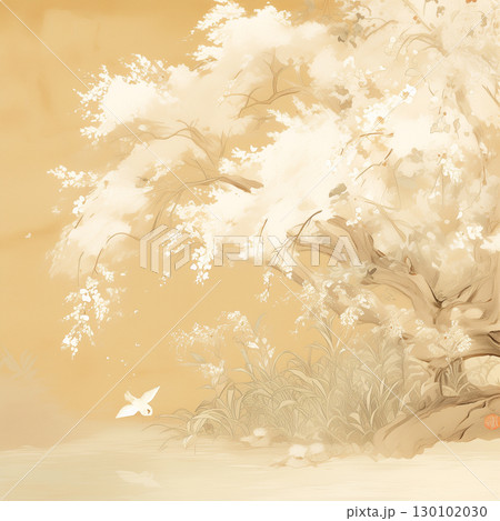日本の風景をモチーフにした和風壁紙イラスト。繊細なタッチと柔らかな色合いが調和し、落ち着いた雰囲気 130102030