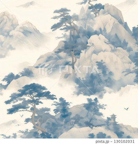 日本の風景をモチーフにした和風壁紙イラスト。繊細なタッチと柔らかな色合いが調和し、落ち着いた雰囲気 130102031