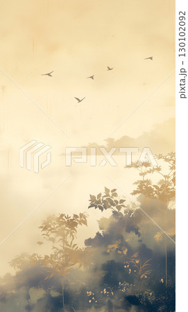 和風の伝統美を表現した上品な壁紙イラスト。日本の風景を淡い色彩で描き出し、落ち着いた雰囲気と芸術的 130102092