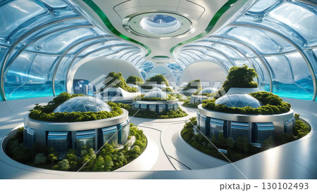 futuristic city with air purifying domes, showcasing innovative green technology and lush greenery, promoting sustainability and combating carbon emissions futuristic city with air purifying domes, showcasing innovative green technology and lush greenery, promoting sustainability and combating carbon emissions 130102493