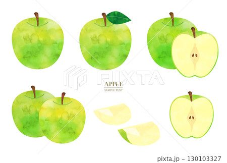 青りんごの水彩風イラスト素材セット 130103327