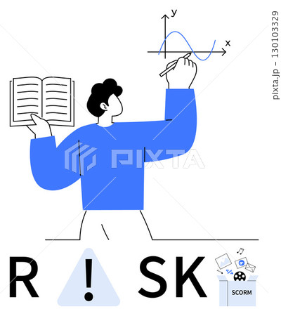 Businessperson holding book and drawing graph, emphasizing analytical thinking and knowledge. Ideal for business, education, data analysis, risk management, finance, training, and strategic planning Businessperson holding book and drawing graph, emphasizing analytical thinking and knowledge. Ideal for business, education, data analysis, risk management, finance, training, and strategic planning 130103329