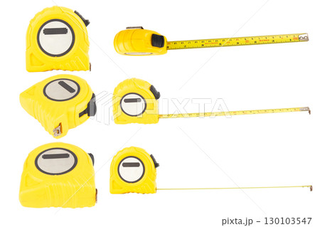 Yellow tape measure isolated on white background 130103547