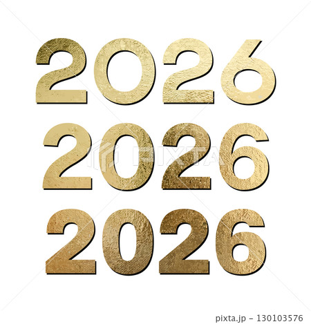 Set of golden 2026 numbers in shiny foil texture. Perfect for New Year designs, greeting cards, posters, and elegant festive branding. Vector 130103576