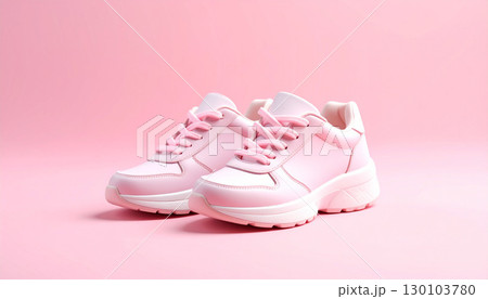 かわいいピンク色のスニーカー シンプル背景で映える生成AIシューズイメージ かわいいピンク色のスニーカー シンプル背景で映える生成AIシューズイメージ 130103780