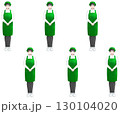 後ろで髪を結んでいる緑エプロンの若い女性の表情セット 130104020