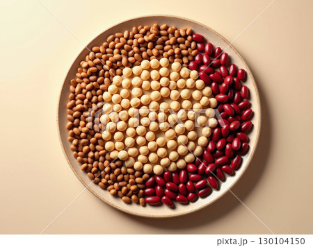 Creative Overhead Shot Assorted Bean and Candy Composition on Plate Still Life 130104150