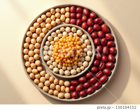Minimalist Three Color Arrangement Round Sweets Candy Dessert Plate Still Life 130104152