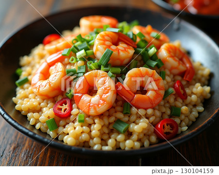 Delicious and Appealing Shrimp and Couscous Delightful Culinary Food Presentation 130104159