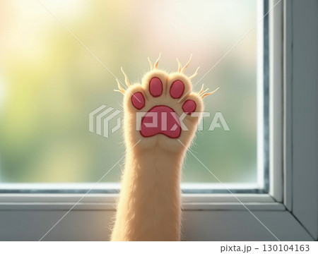 Artistic Soft Furry Cat Paw on Glass Window Background Illustration 130104163