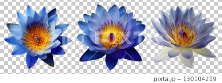 Set of beautiful blue lotus flowers isolated on transparent background 130104219