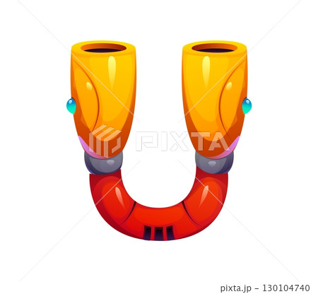 Robot font of cyborg machine gear typeface for cartoon English alphabet, vector type. Robot engineering font of mechanical hand or robotic arm part, letter U as cyborg transformer mechanism type 130104740