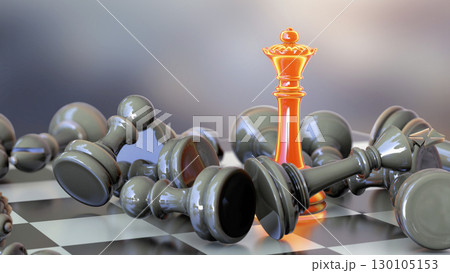 Chess game. Chess queen on chess board with defeated chess figures Chess game. Chess queen on chess board with defeated chess figures 130105153