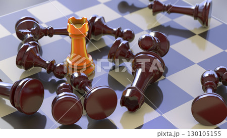 Chess game. Chess queen on chess board with defeated chess figures 130105155