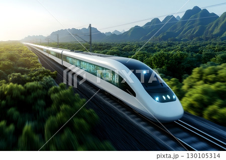 A sleek high speed train gliding through a scenic mountain range showcasing the advancements in modern railway transportation A sleek high speed train gliding through a scenic mountain range showcasing the advancements in modern railway transportation 130105314