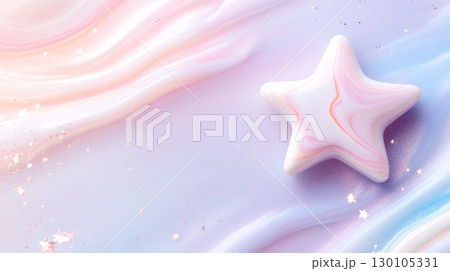 A whimsical glowing pastel star floats against a serene dreamlike celestial landscape of soft gradients and sparkling details 130105331
