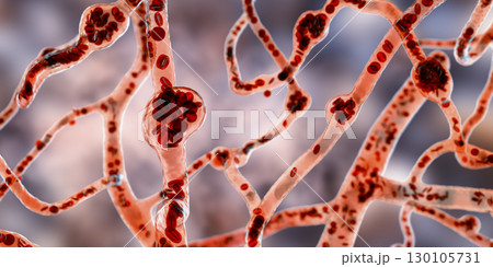 Microaneurysms, microscopic buldges in the artery walls filled with blood Microaneurysms, microscopic buldges in the artery walls filled with blood 130105731