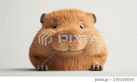 3D illustration of a smiley baby beaver with a flat tail, clean white background, cute and busy 130105839