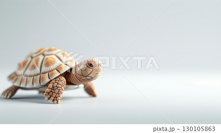 3D illustration of a baby sea turtle, clean white background, cute and tiny 130105863