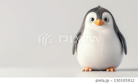 3D rendering of a fat baby penguin waddling, clean white background, adorable and chubby 130105912