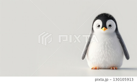 3D rendering of a baby penguin waddling, clean white background, adorable and chubby 130105913