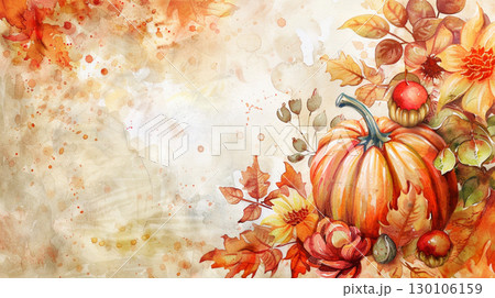 Autumn frame of watercolor pumpkins on beige background. Decor for Halloween, Thanksgiving. Autumn frame of watercolor pumpkins on beige background. Decor for Halloween, Thanksgiving. 130106159