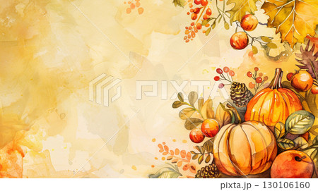 Autumn frame of watercolor pumpkins on beige background. Decor for Halloween, Thanksgiving. Autumn frame of watercolor pumpkins on beige background. Decor for Halloween, Thanksgiving. 130106160