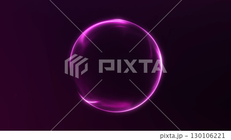 Futuristic glowing pink neon sphere with gradient light on dark background. Abstract luminous orb design. 130106221