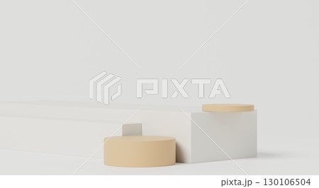 3d render, minimal podium with beige cylinders and white blocks on light background 130106504