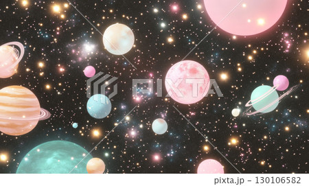 Vibrant illustration of colorful distant galaxy with planets and stars 130106582