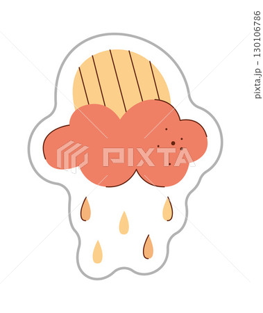 Sticker with cloud, rain and sun. Color hand drawn clipart illustration. Sticker with cloud, rain and sun. Color hand drawn clipart illustration. 130106786