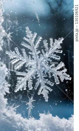 Ice Formation, Winter Patterns, Delicate Beauty. Great for scientific visualization, abstract art, cold themes, vertical shot 130106921