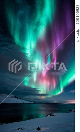 Aurora Borealis Time-lapse, Northern Lights, Celestial Dance. Great for astrophotography, travel, inspirational themes, vertical shot Aurora Borealis Time-lapse, Northern Lights, Celestial Dance. Great for astrophotography, travel, inspirational themes, vertical shot 130106922