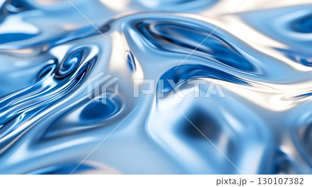 Blue Chrome Metallic Abstract Flowing Surface 130107382